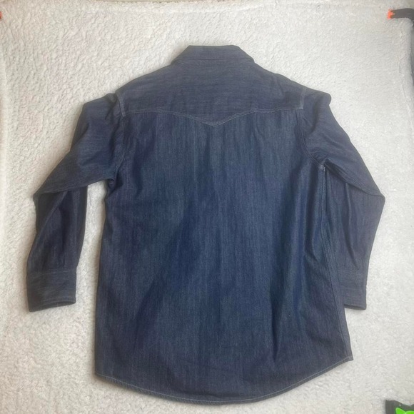 Vintage Carhartt men's pearl snap dark wash multi pocket denim shirt utility L - Picture 5 of 7